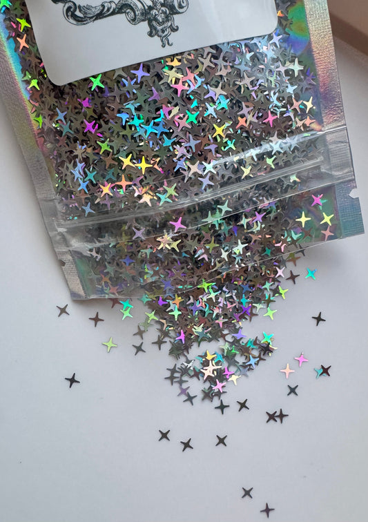 Silver Holographic 4 Point Star