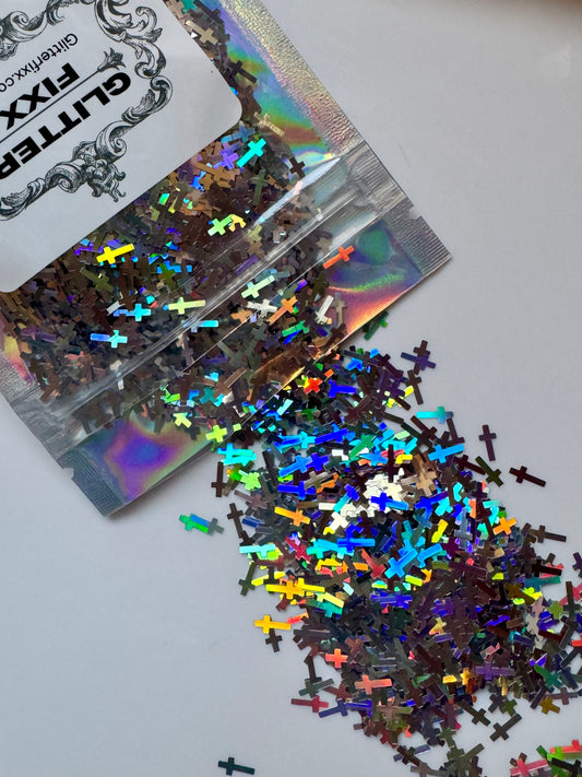 Silver Holographic Cross